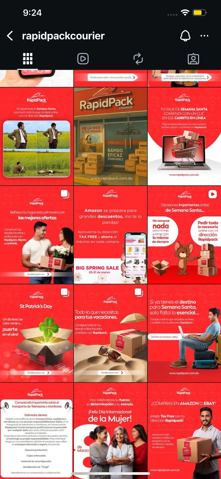 Feed de Instagram actualizado de RapidPack Courier